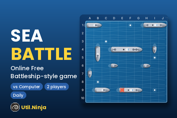 Sea Battle: warships on a 10 by 10 sea grid with splashes and hits