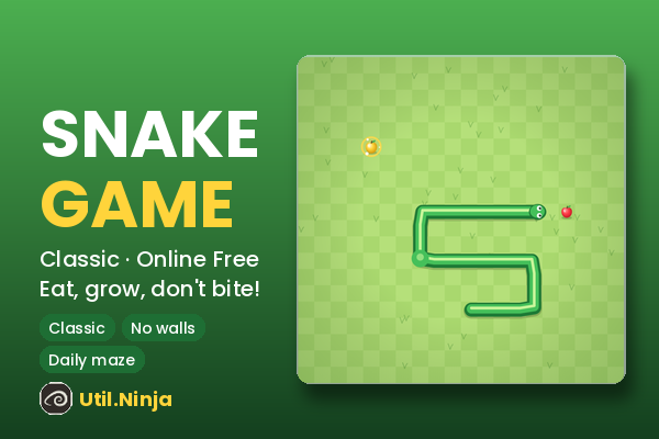 Classic Snake Game: a green snake gliding over a checkered lawn towards an apple