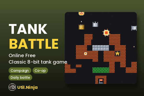 Tank Battle: pixel tanks in a maze of brick and steel walls with a flag base