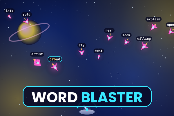 Word Blaster: enemy ships with words to type flying at a space station