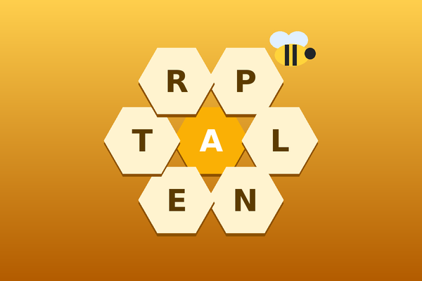 Honeycomb of seven letters with a golden centre letter